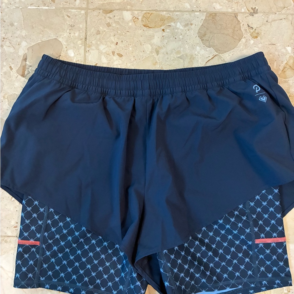 Used Once Peloton Layered Black and Blue Athletic Shorts
